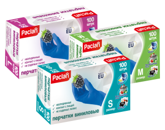 Перчатки виниловые Paclan, S, M, L, 100 шт. голубые