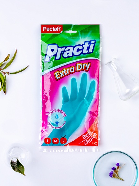Перчатки резиновые Paclan Practi Extra Dry, S, M, L, 1 пара