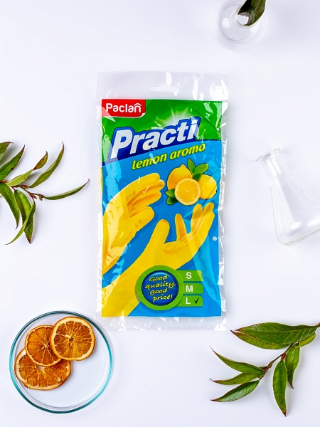 Перчатки резиновые Paclan Practi Lemon Aroma, S, M, L, 1 пара