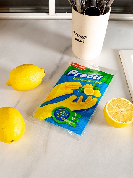 Перчатки резиновые Paclan Practi Lemon Aroma, S, M, L, 1 пара