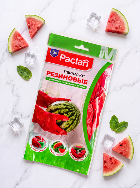 Перчатки резиновые Paclan с ароматом арбуза, S, M, L, 1 пара