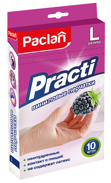 Перчатки виниловые Paclan Practi, M, L, 10 шт.