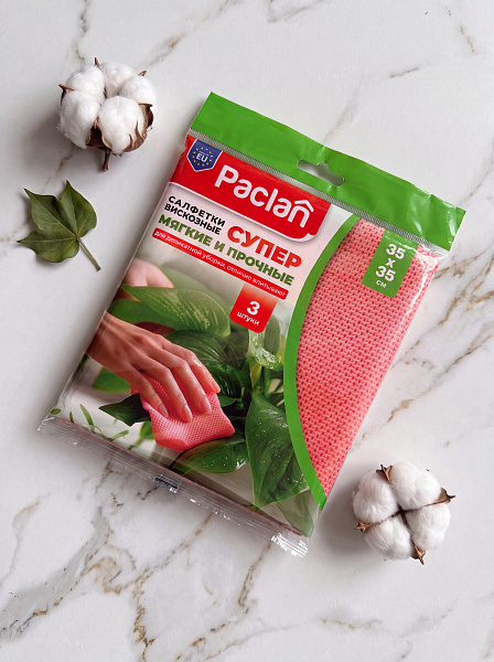 Салфетки вискозные СУПЕР Paclan, 35х35 см, 3 шт.