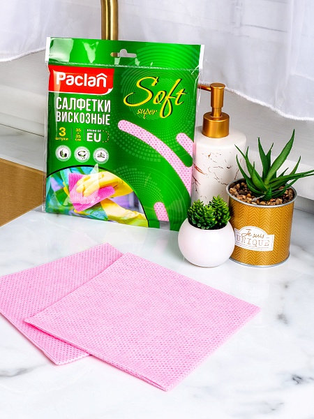 Салфетки вискозные Paclan Soft Super, 35х35 см, 3 шт.