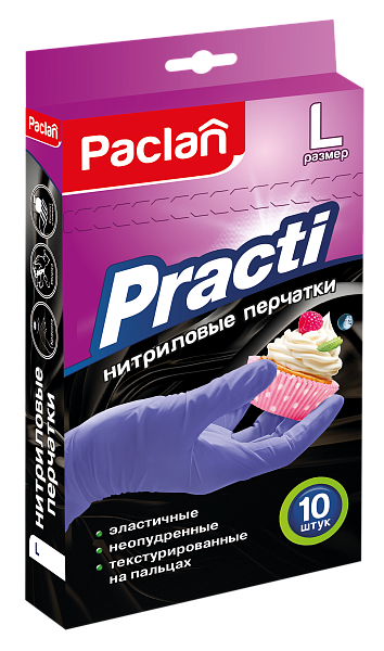 Перчатки нитриловые Paclan Practi, M, L, 10 шт.