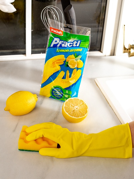 Перчатки резиновые Paclan Practi Lemon Aroma, S, M, L, 1 пара