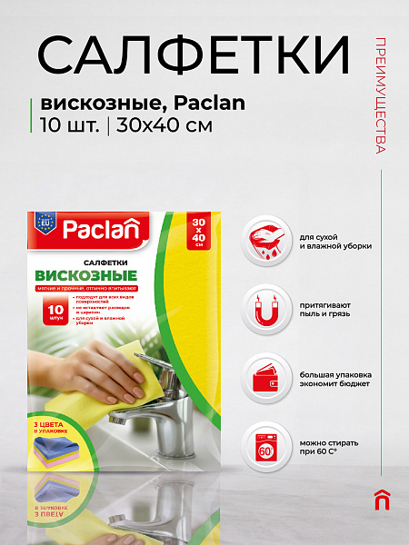 Салфетки вискозные Paclan, 30х40 см, 10 шт.
